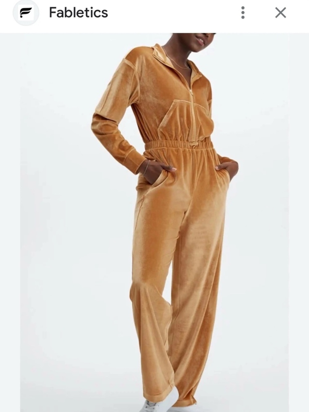Fabletics velour jumpsuit in gold NWOT